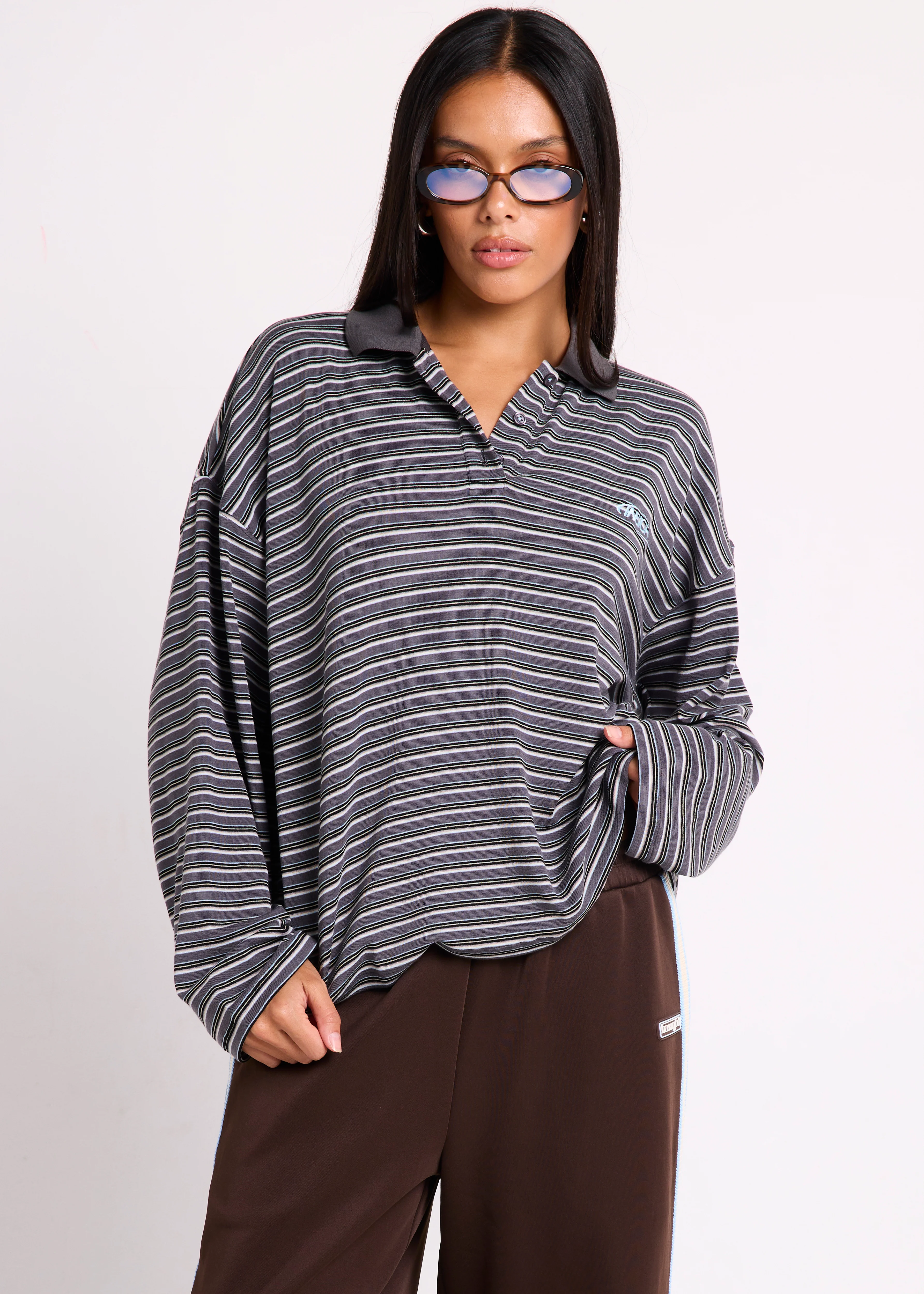 Alexa Stripe Long Sleeve Polo - Image 2