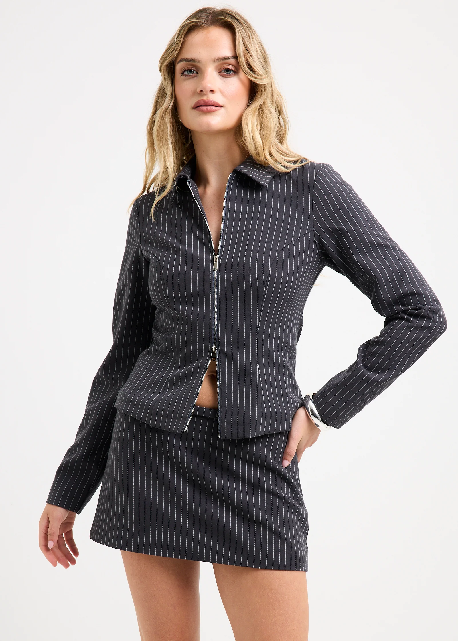 Anna Pinstripe Zip Jacket - Image 4