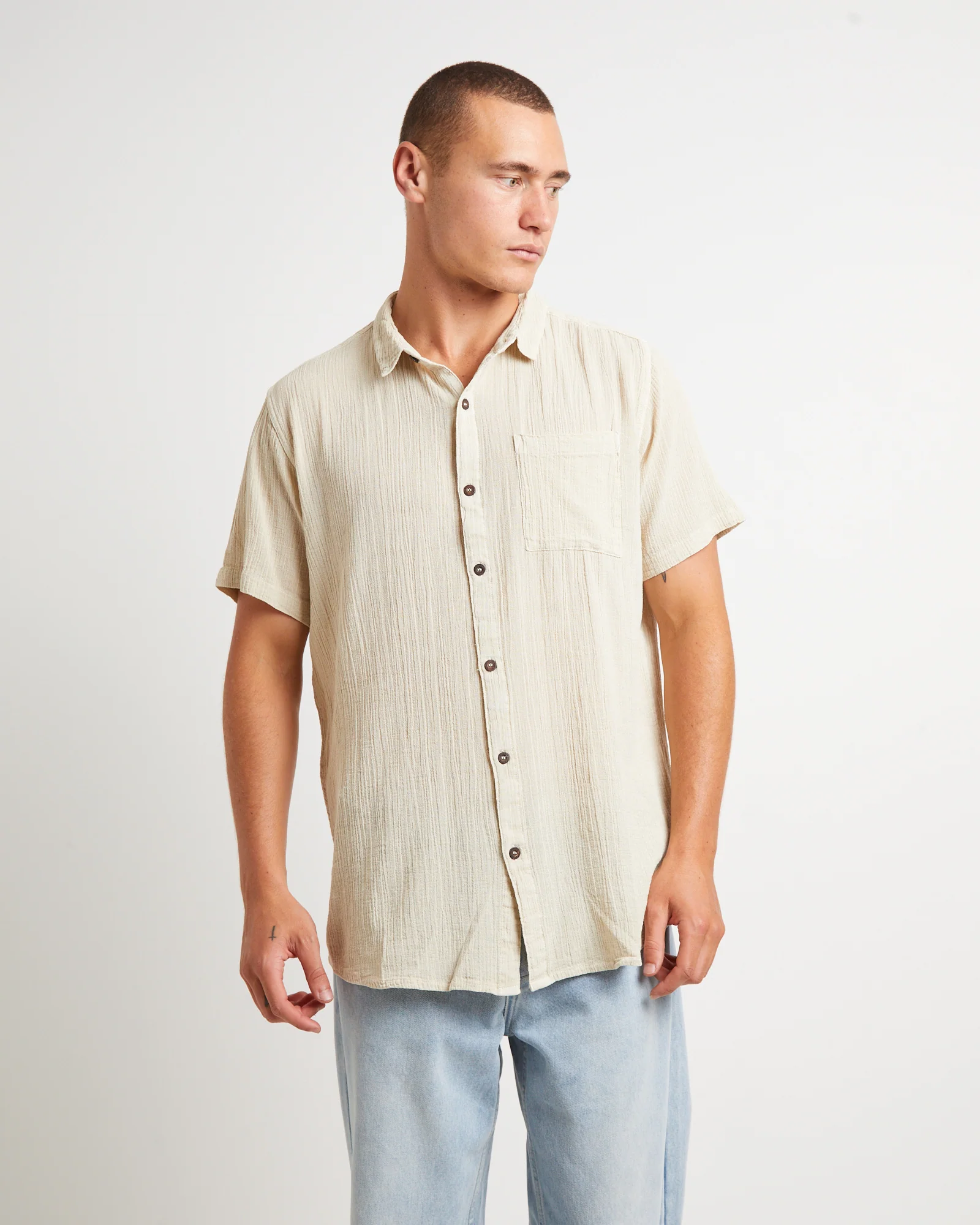 Bon Crepe Short Sleeve Shirt Natural