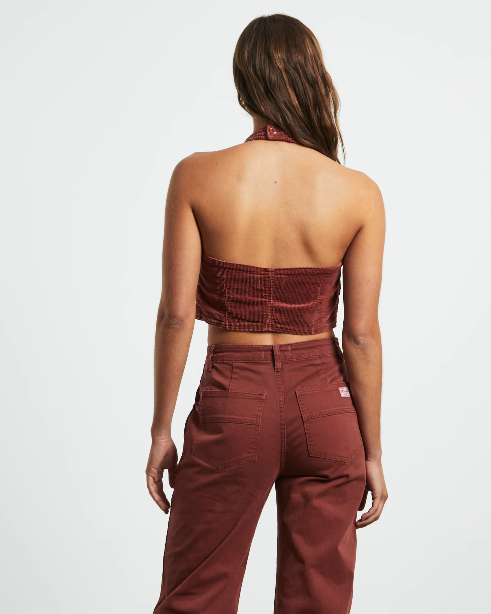 Halter Vest Top in Brick Cord - Image 2