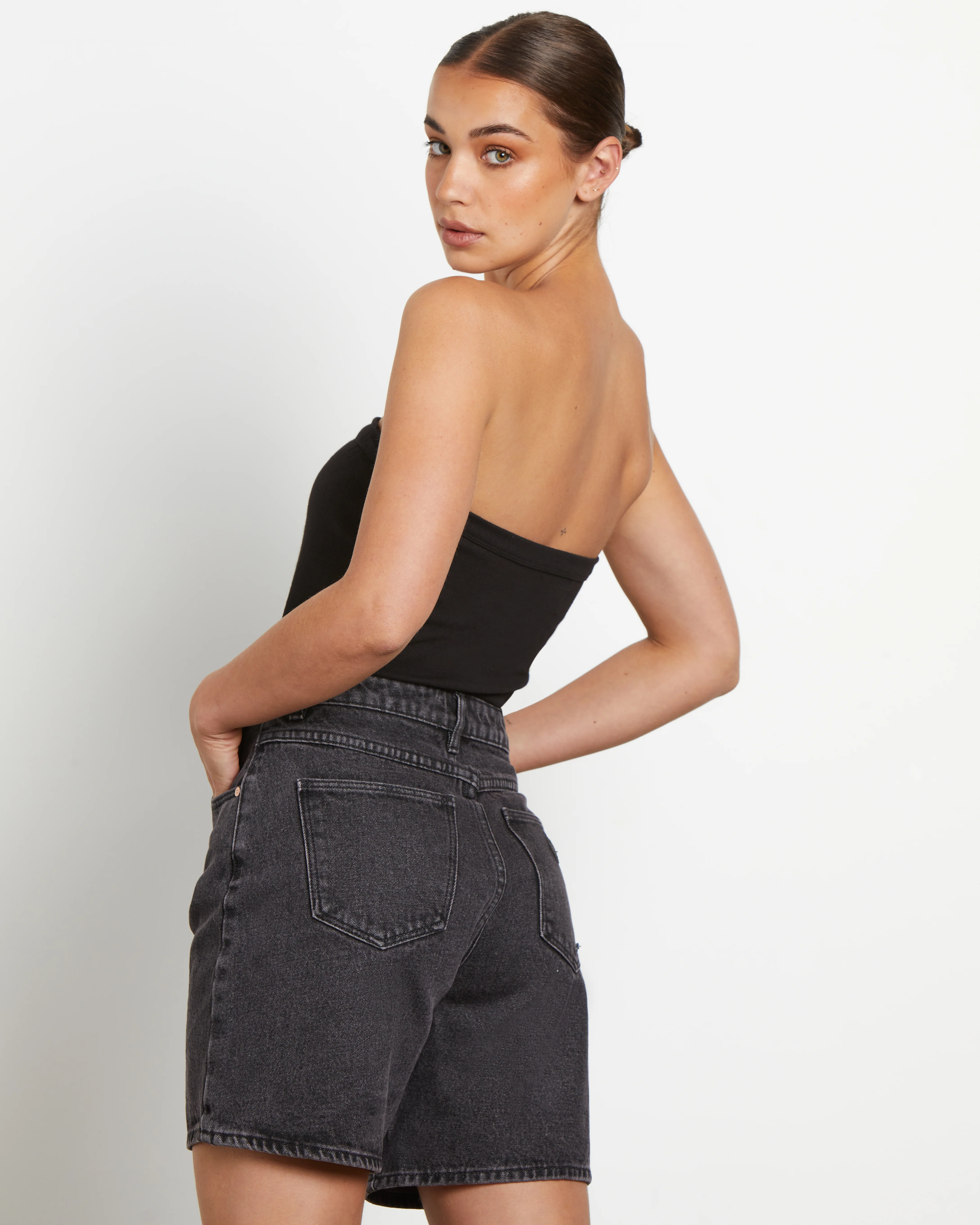 Heather Long Line Bandeau in Black - Image 2