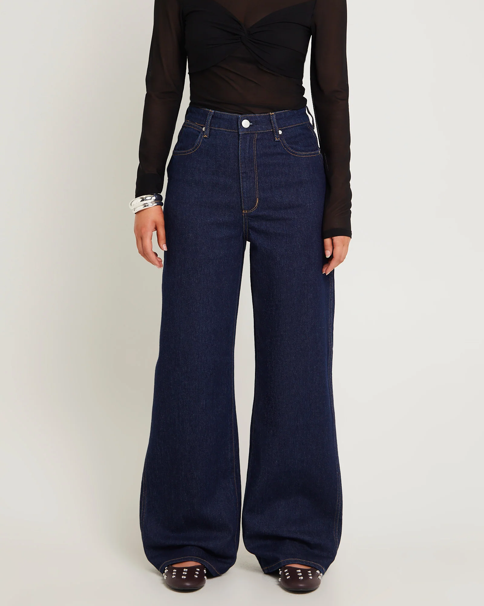 Hi Bells Flared Denim Jeans Highway Black