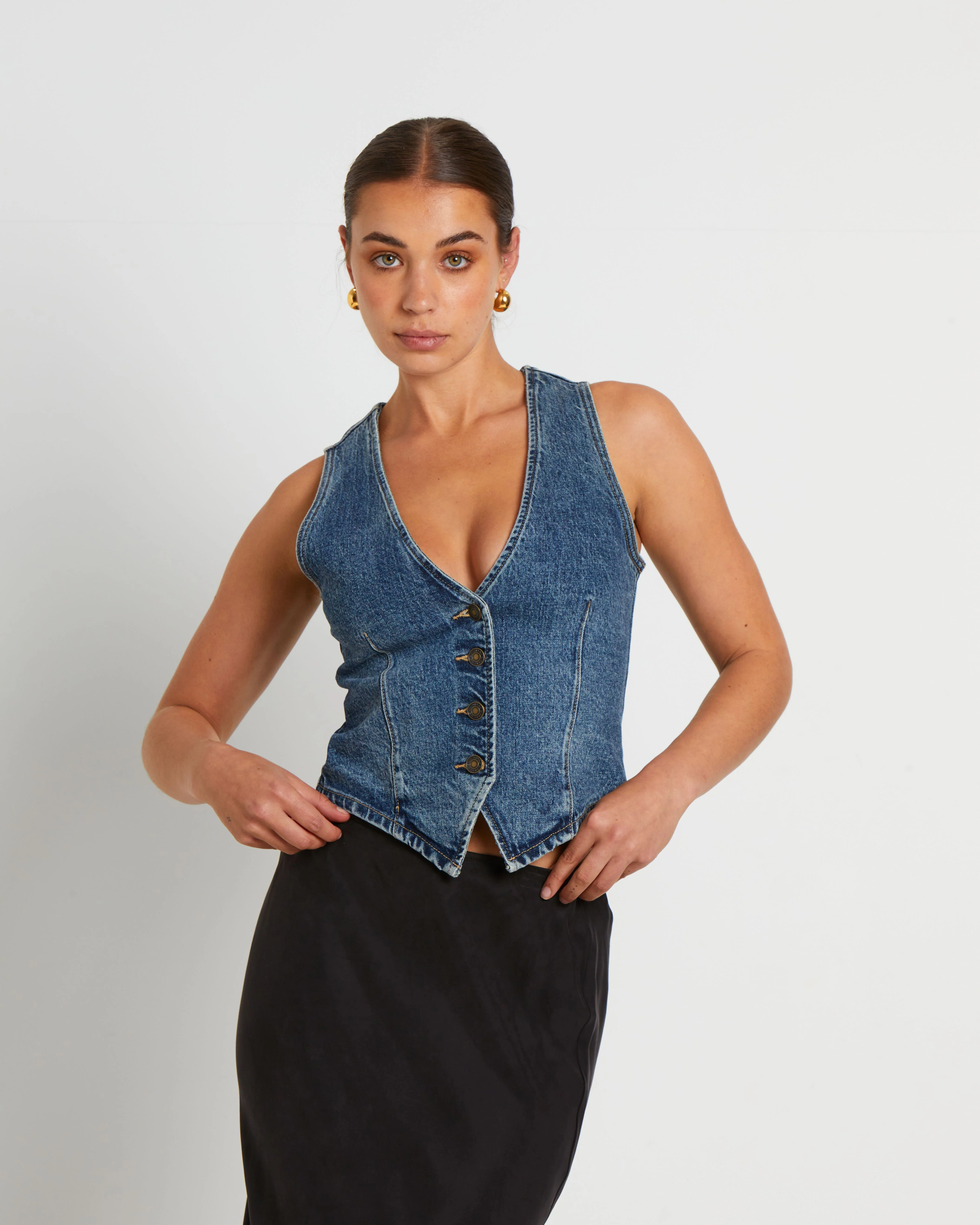 Howdy Denim Vest in Grunge Blue