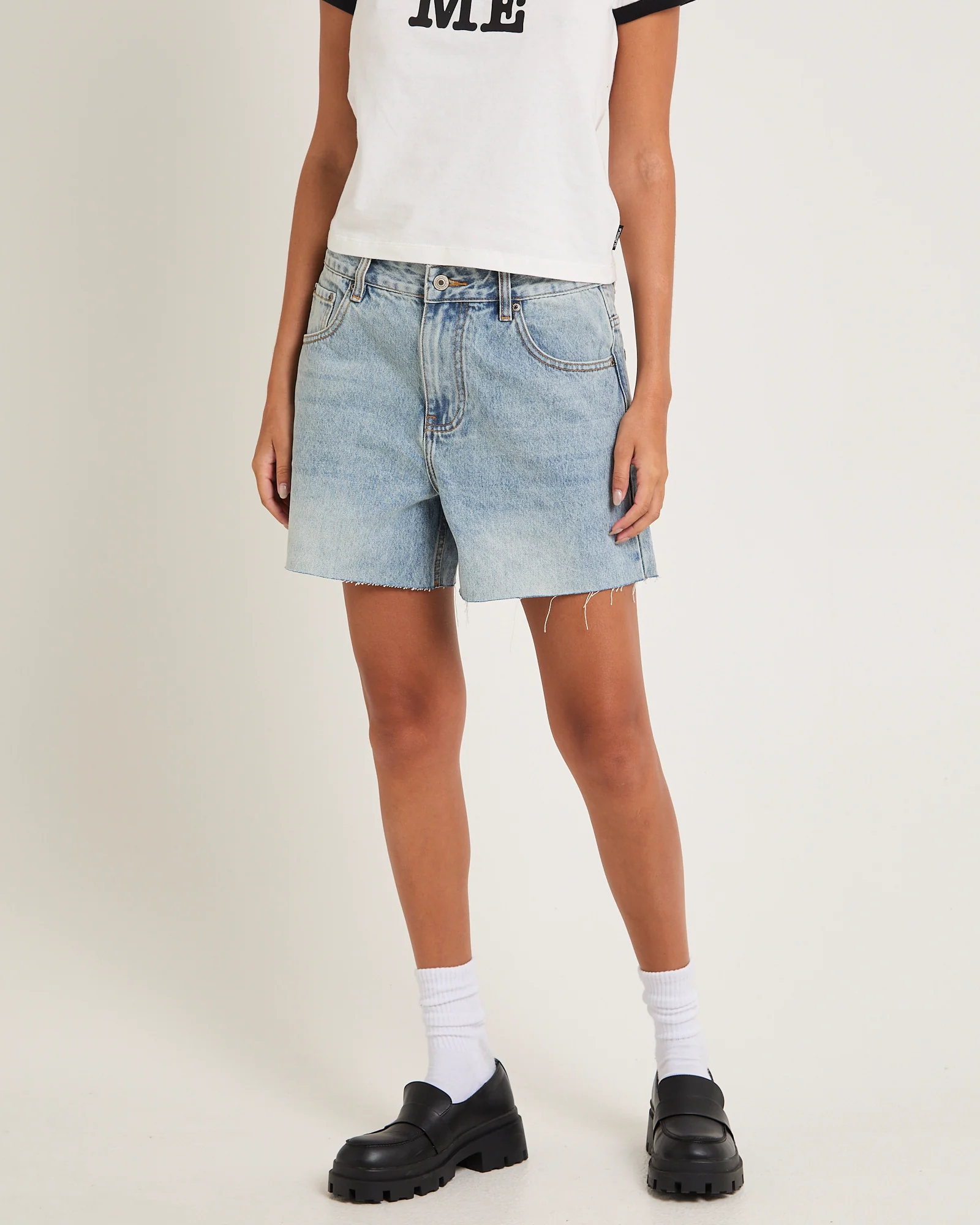 Kourtney Raw Chop Denim Shorts