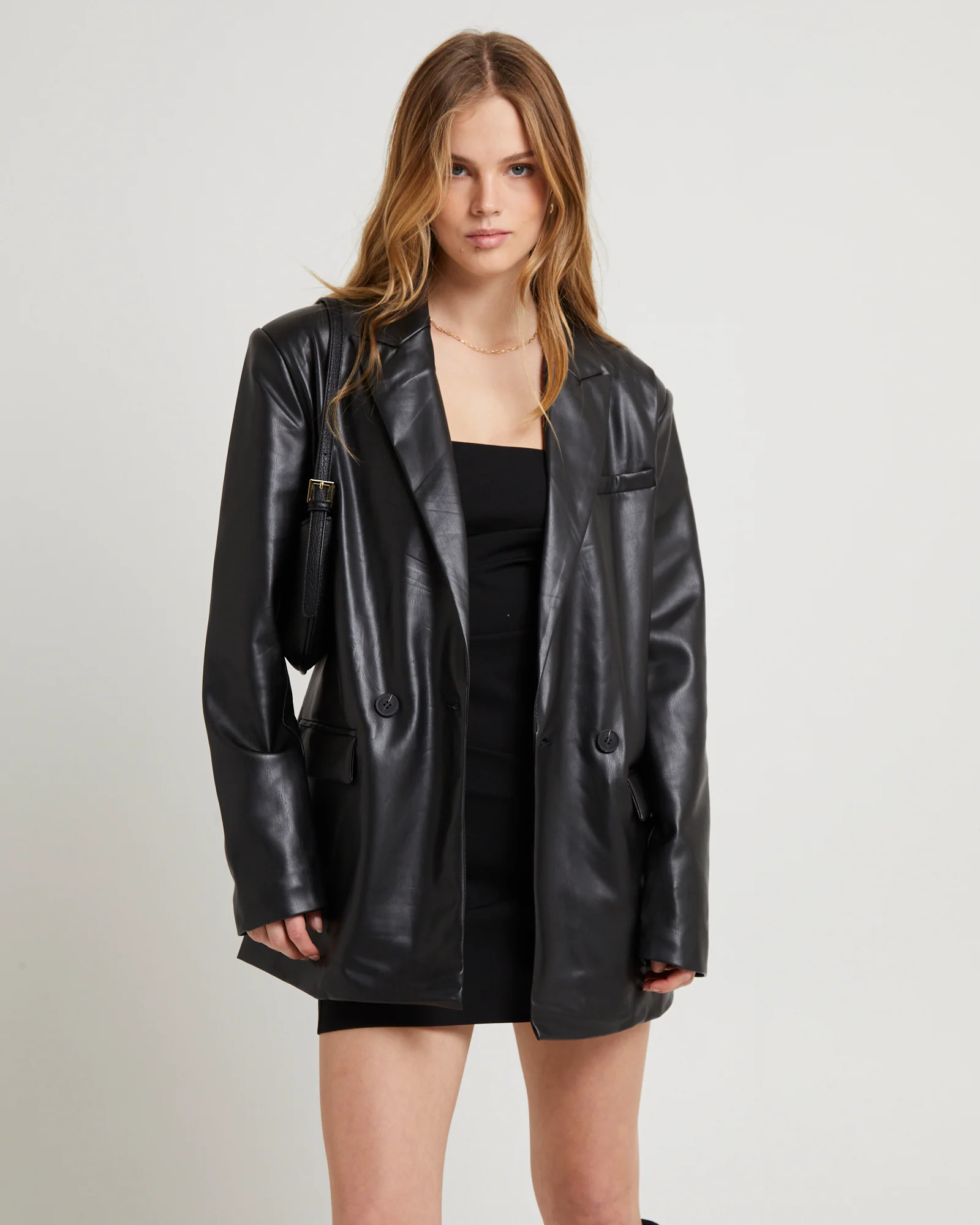 Kylie Boxy PU Blazer Black