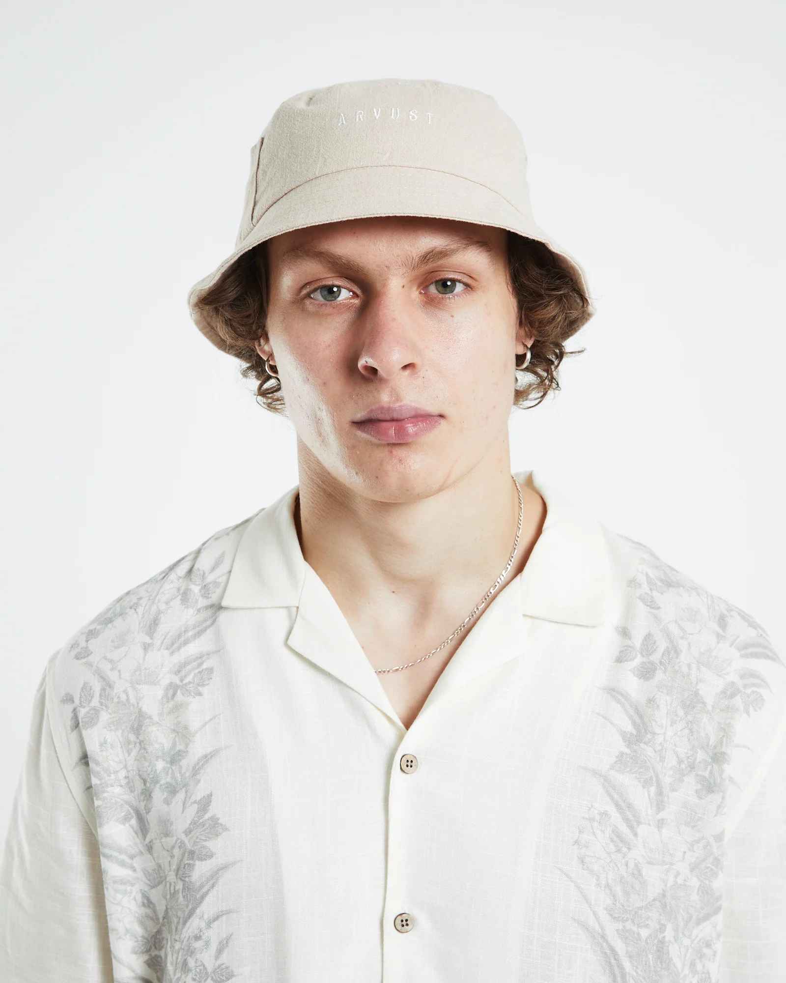 Logo Linen Bucket Hat Natural