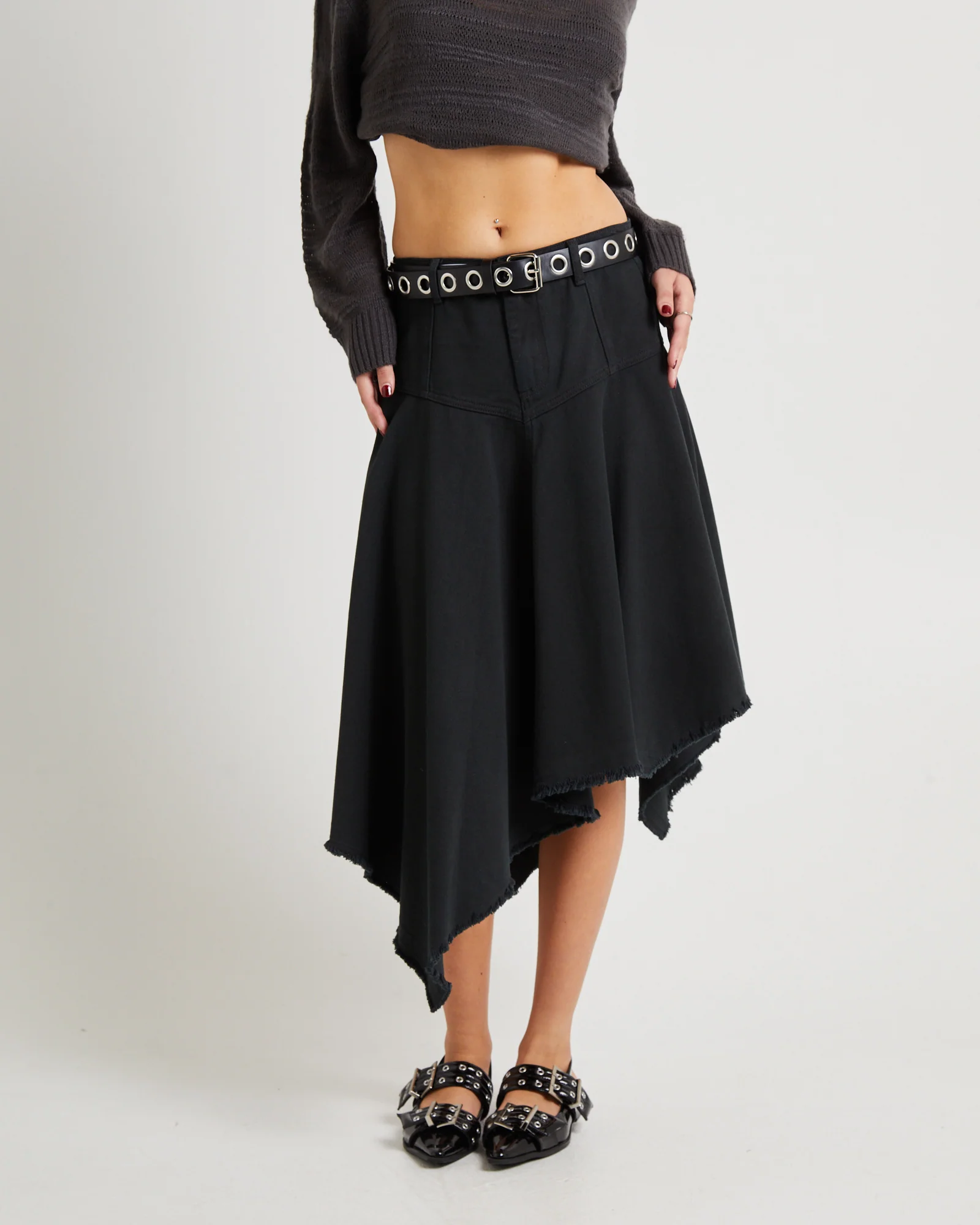 Lopez Handkerchief Hem Denim Skirt