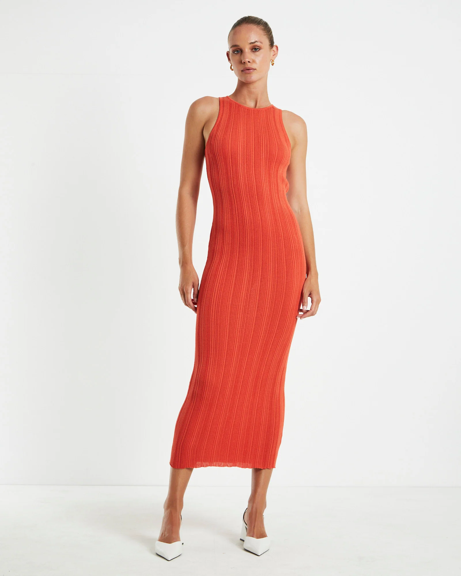 Lucinda Cut Out Midi Dress Burnt Red