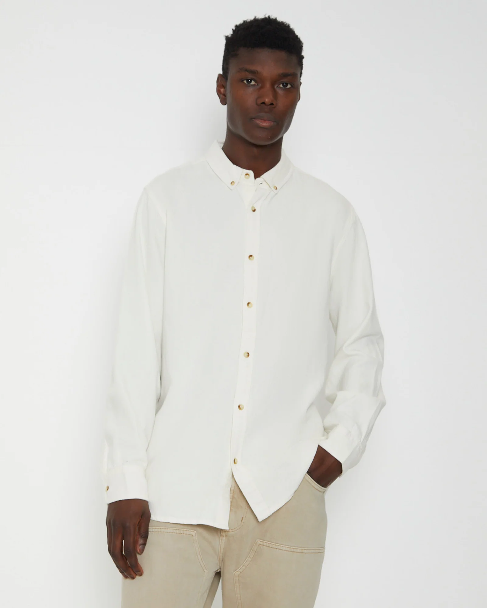 Men At Work Oxford Long Sleeve Shirt in White