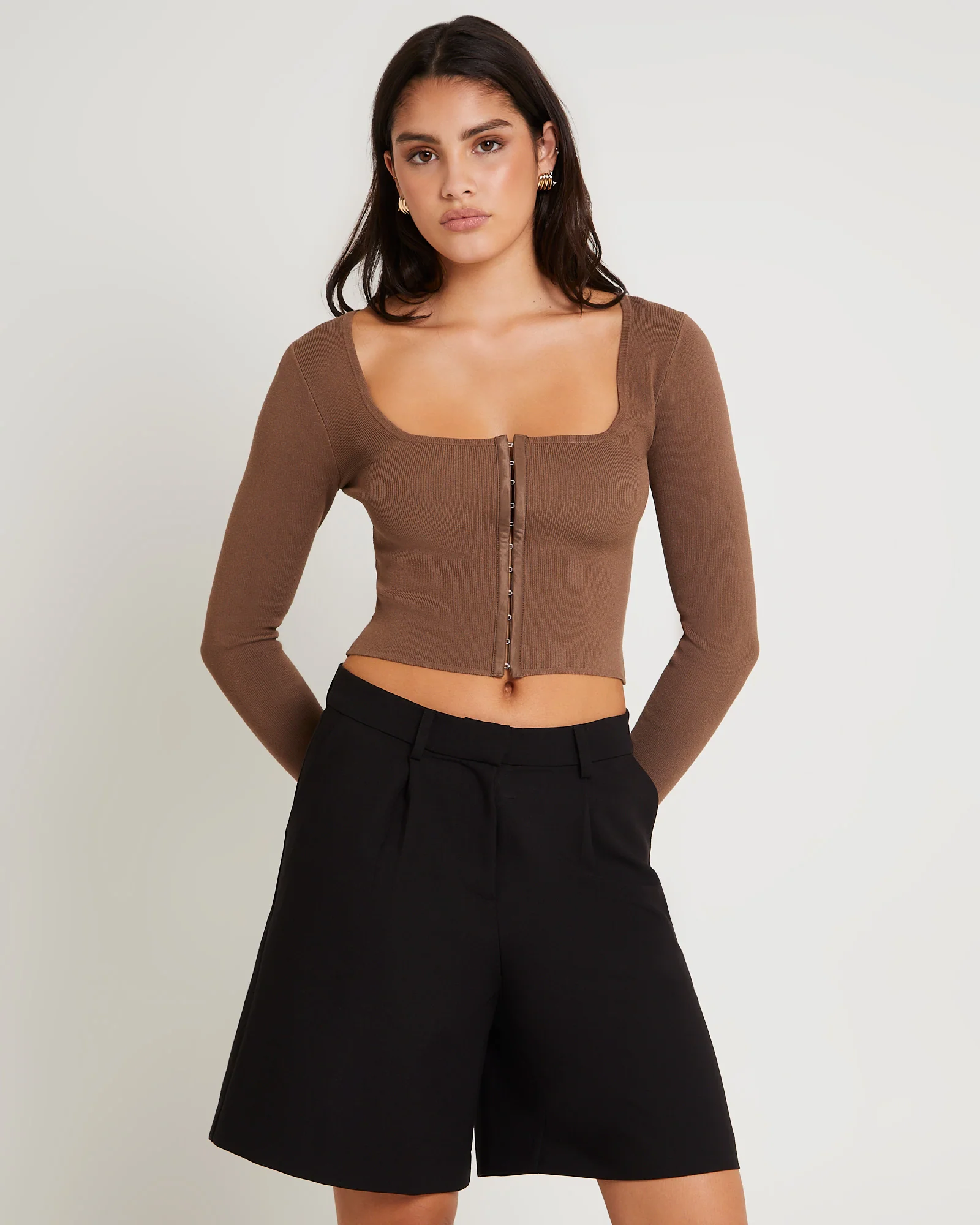Quinn Hook & Eye Long Sleeve Knit Top