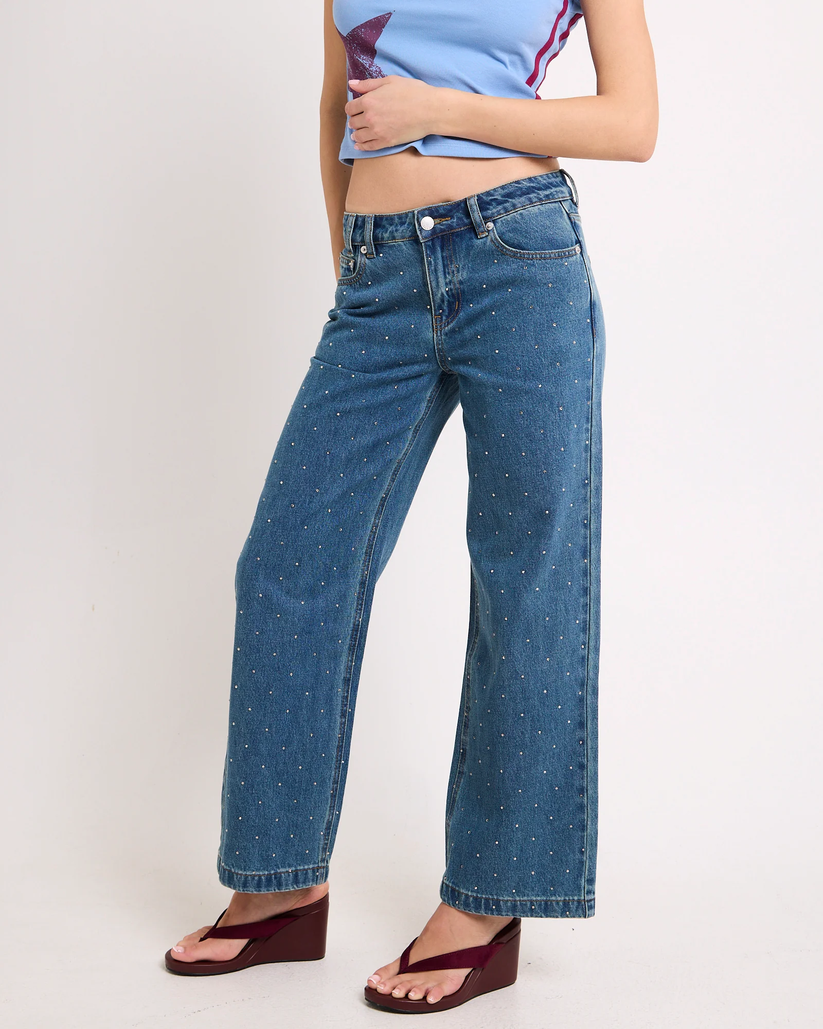 Razor Rhinestone Straight Denim Jeans