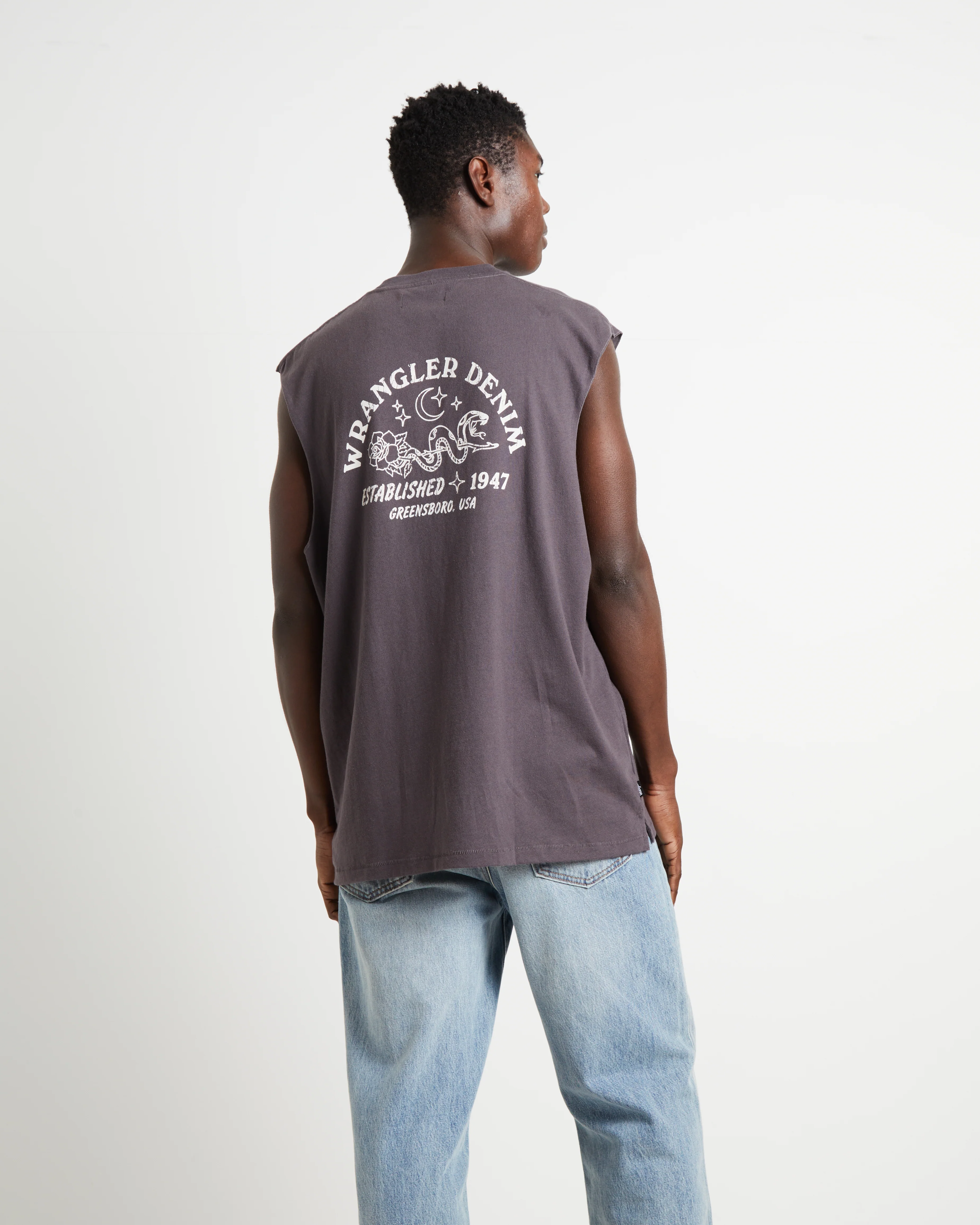 Serpent Stamp Muscle Tee in Slate Grey