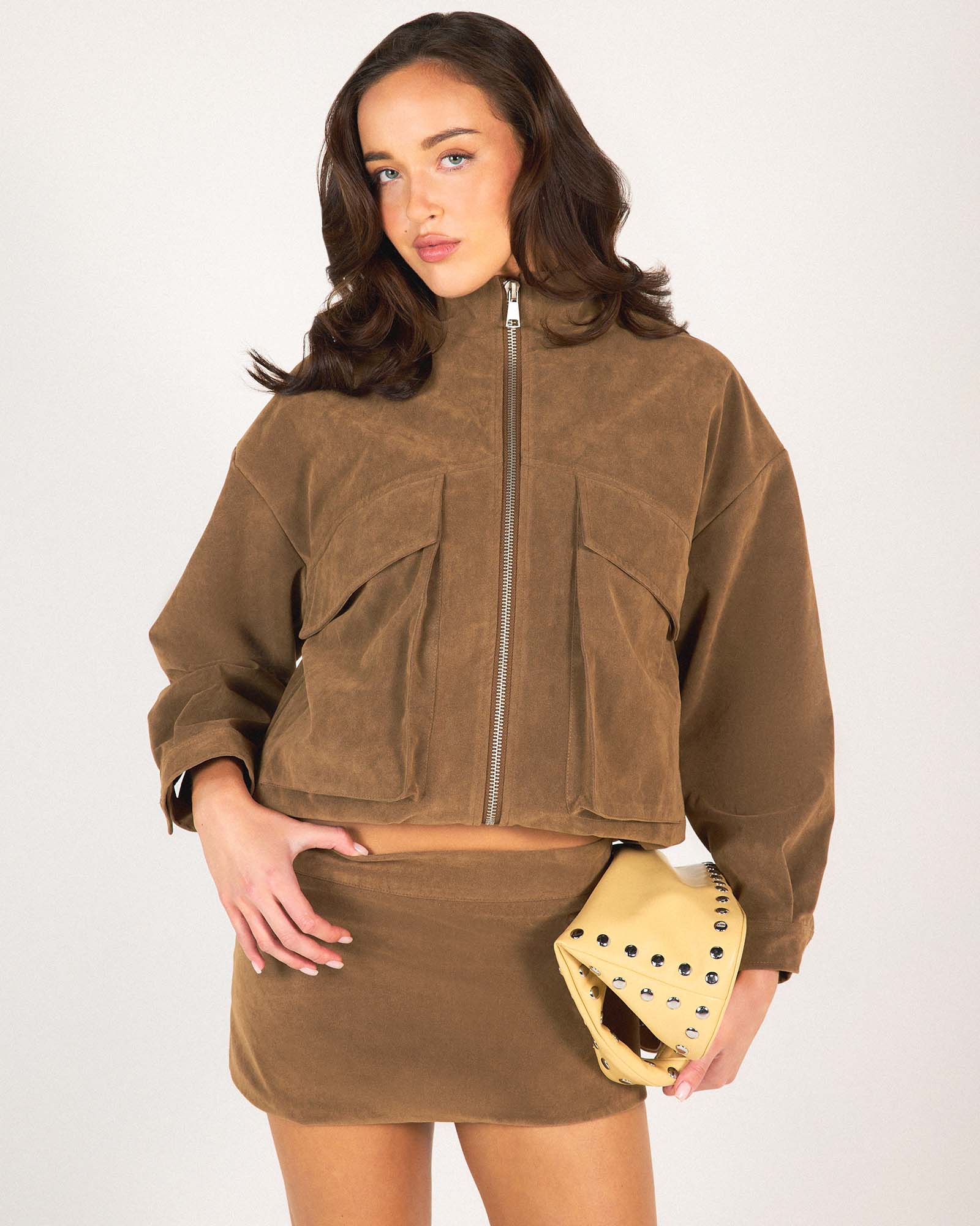 Suki Funnel Faux Suede Neck Jacket