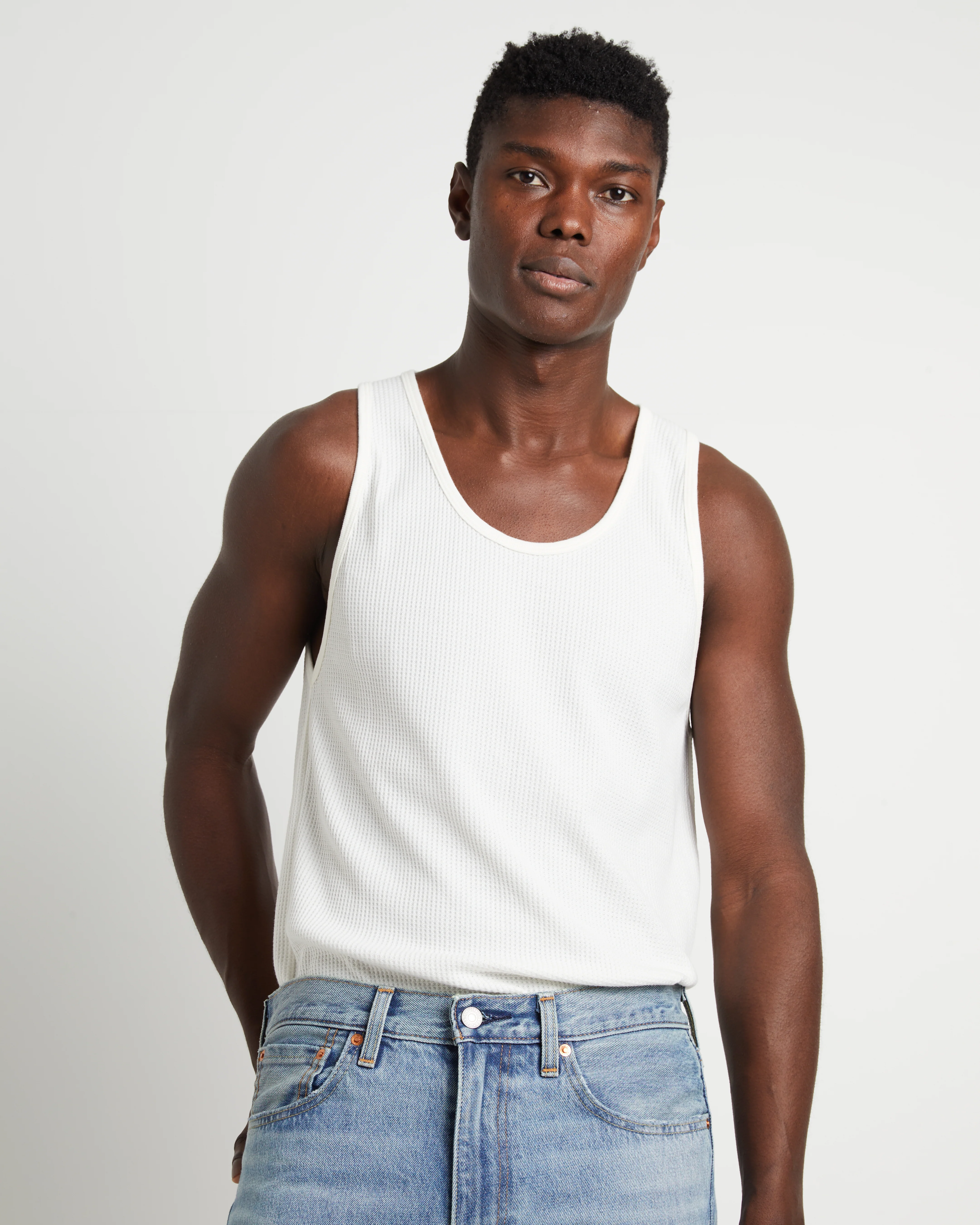 Trade Waffle Tank in Vintage White